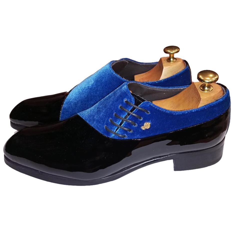 Chaussure richelieu bi matière noir et bleu : Alfredo