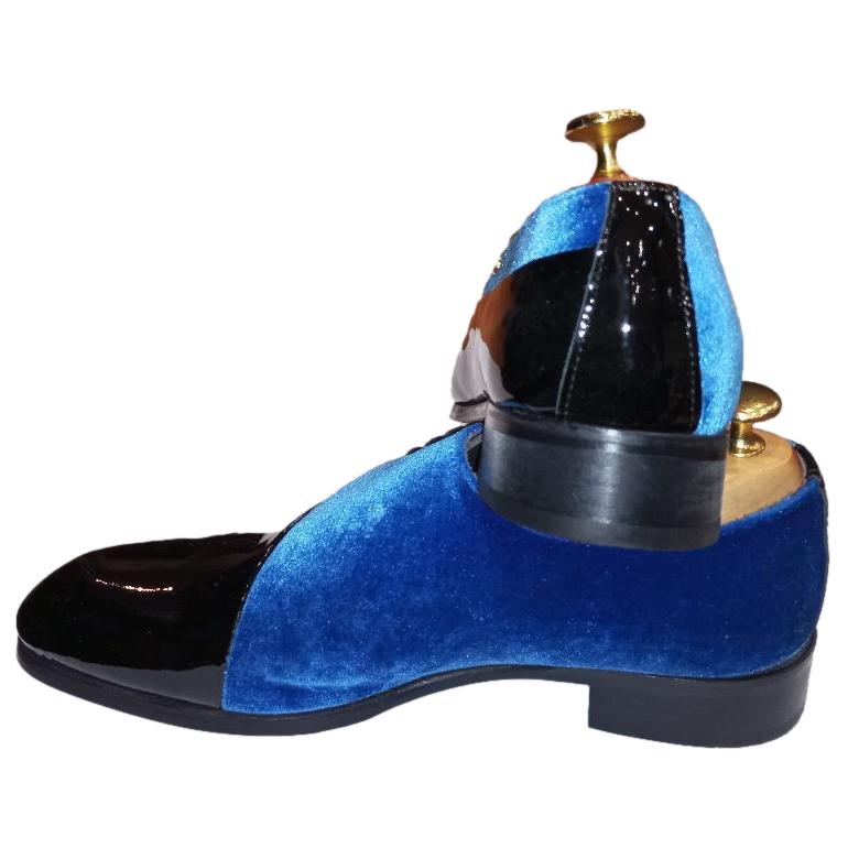Chaussure richelieu bi matière noir et bleu : Alfredo