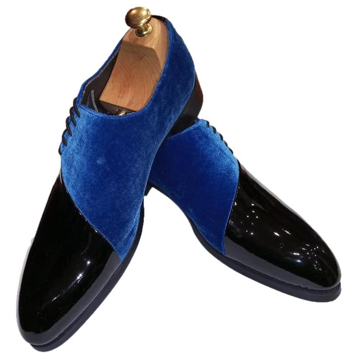 Chaussure richelieu bi matière noir et bleu : Alfredo