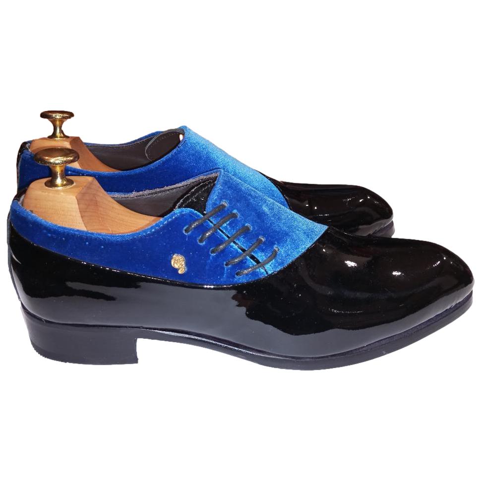 Chaussure richelieu bi matière noir et bleu : Alfredo