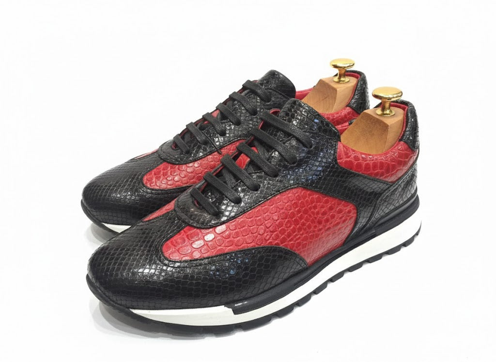 Sneakers bi-color rouge et noir patiné : John