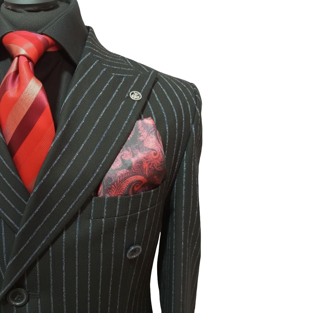 Costume croisé à rayures noir : Borsalino