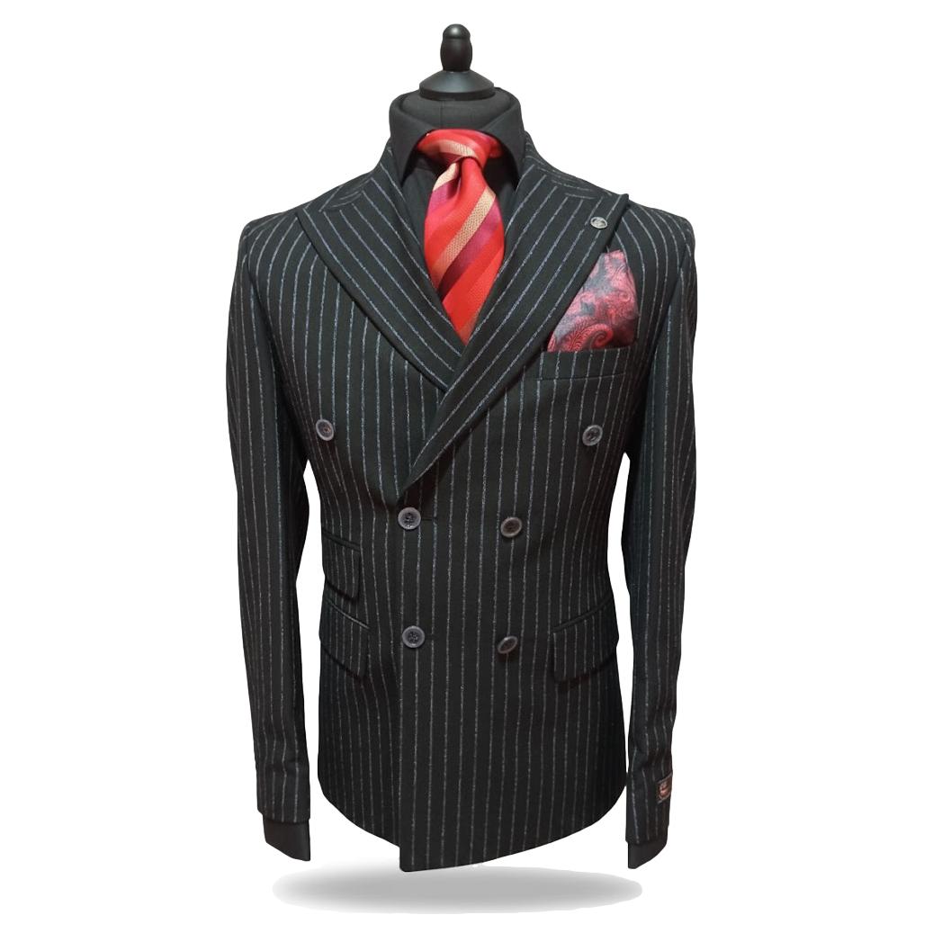 Costume croisé à rayures noir : Borsalino