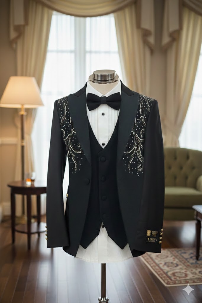 Costume de cérémonie homme 3 pièces noir et or : Vegas