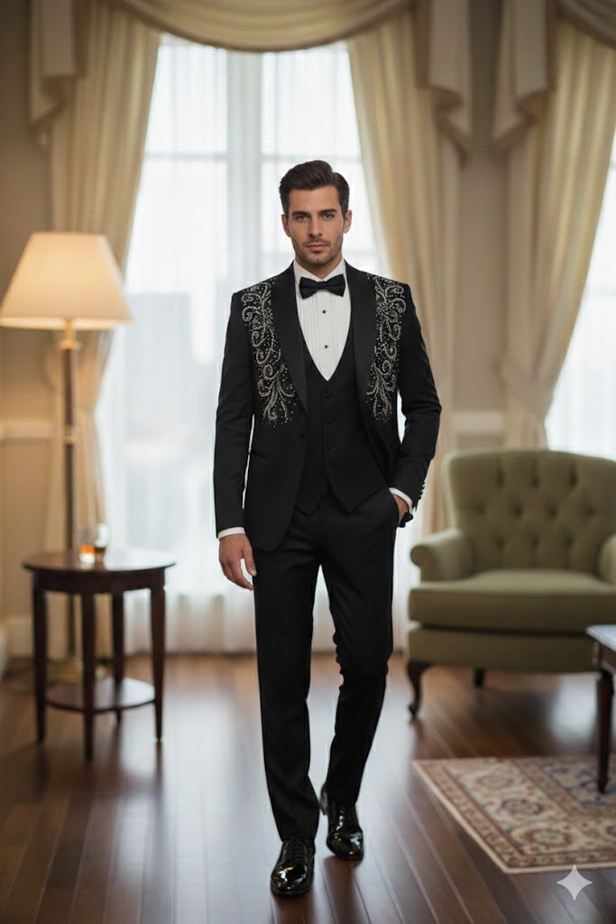 Costume de cérémonie homme 3 pièces noir et or : Vegas