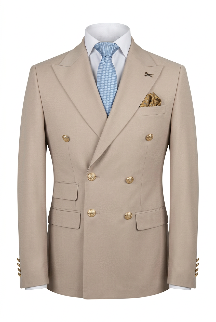 Veste croisée beige sur fond blanc
