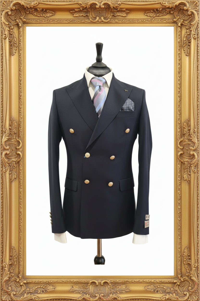 Veste croisée bleu marine avec cadre luxueux